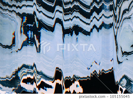 TV interference. Error distortion. Glitch background. Digital display with gray white black blurred zigzag static lines texture. 105155045
