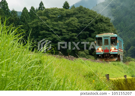 雨後抵達水鳥站的垂水鐵道列車 105155207