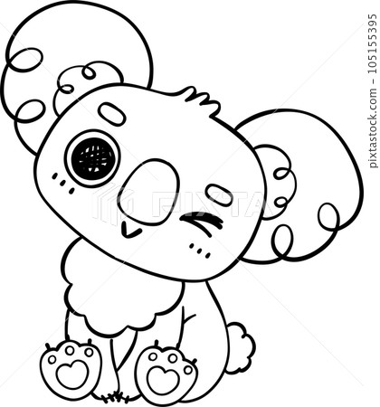 Cute Playful Koala Doodle Outline. Black line art Drawing of Australian Marsupial Cartoon Character Cute Playful Koala Doodle Outline. Black line art Drawing of Australian Marsupial Cartoon Character 105155395