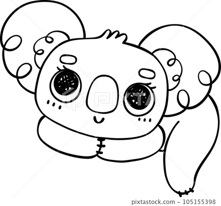 Cute Playful Koala Doodle Outline. Black line art Drawing of Australian Marsupial Cartoon Character Cute Playful Koala Doodle Outline. Black line art Drawing of Australian Marsupial Cartoon Character 105155398