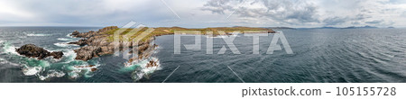 Aerial view of the coastline at Malin Head in Ireland. 105155728