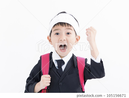 Excited Boy student uniform isolated white 105156671