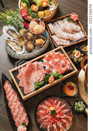 Seafood cuisine plate beef sliced meat hot pot Seafood cuisine plate beef sliced meat hot pot 105156679