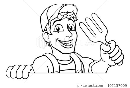 Gardener Garden Fork Tool Handyman Cartoon Man Gardener Garden Fork Tool Handyman Cartoon Man 105157009