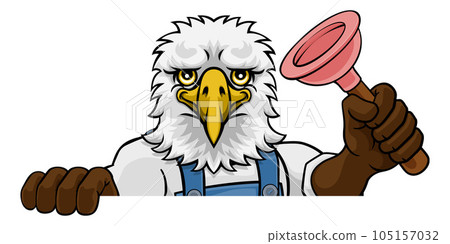 Eagle Plumber Cartoon Mascot Holding Plunger 105157032