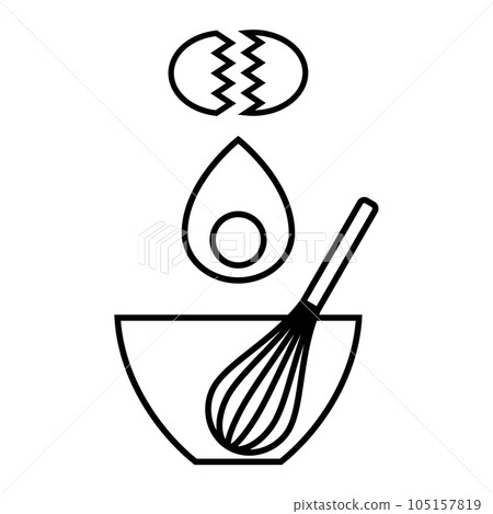 Crack an egg into a bowl (line drawing, monochrome) 105157819