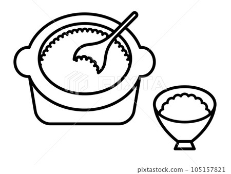 Rice in an earthenware pot and rice in a bowl Rice in an earthenware pot and rice in a bowl 105157821