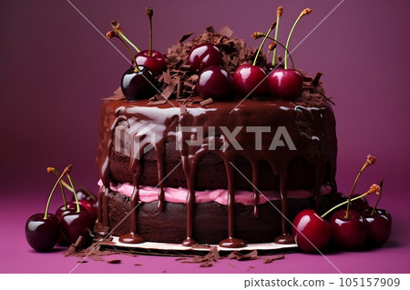 Chocolate cake with cherry and icing Chocolate cake with cherry and icing 105157909