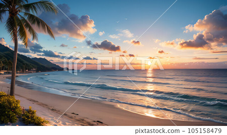 Sunset seen from the beach of the resort 105158479