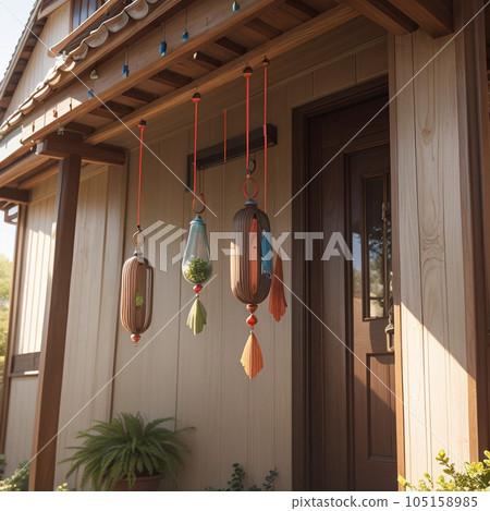 Wind chimes displayed at a shrine 105158985