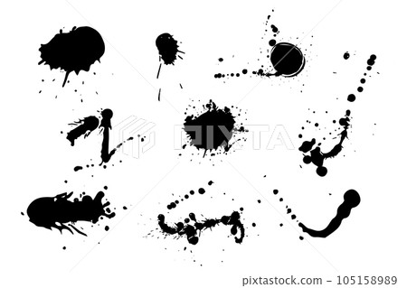 Ink Splash stain shape, brush abstract spatter isolated creative set. Frame, design element, print. 105158989