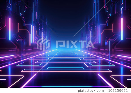 Abstract Speed light trails effect path, fast moving neon futuristic technology background, future virtual reality, motion effect, curve of neon bright, highway speed light, with Generative Ai. 105159651