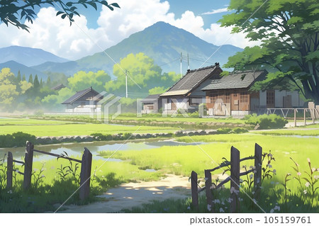 City and village background illustration 105159761