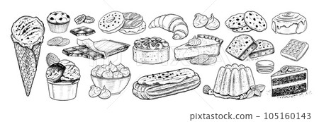 Sketchy illustrations collection of desserts 105160143