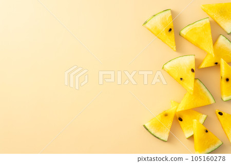 watermelon koyu yellow top view pattern Yellow watermelon スイカ yellow yellow watermelon yellow flesh watermelon 105160278