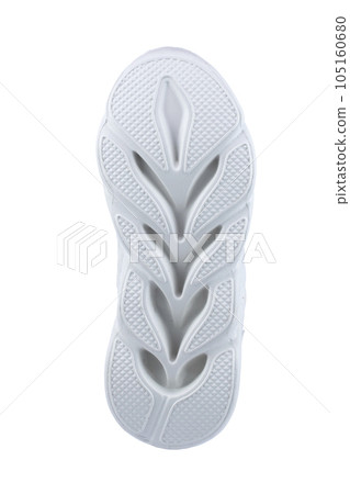 White corrugated sole of the sneaker on a white background. White corrugated sole of the sneaker on a white background. 105160680
