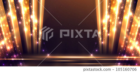 Elegant golden scene diagonal glowing with lighting effect sparkle on black background. Template premium award design. 105160706