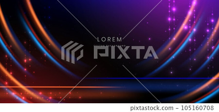 Abstract neon light curved orange and blue on dark blue background. You can use for ad, poster, template, business presentation. Abstract neon light curved orange and blue on dark blue background. You can use for ad, poster, template, business presentation. 105160708