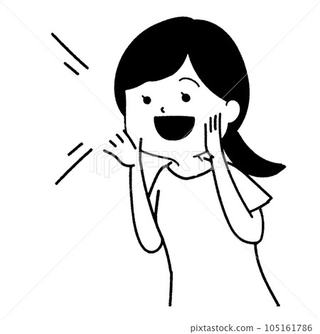 微笑歡呼的女人（黑白） 105161786