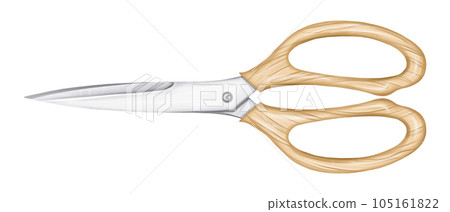 Garden scissors with wooden handles in watercolor style. Tools for the garden, creativity, beauty salon, sewing and atelier, equipment for cutting. Isolated illustration on a white background 105161822