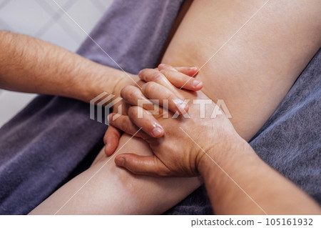 Close up of female foot getting gentle massage.  105161932