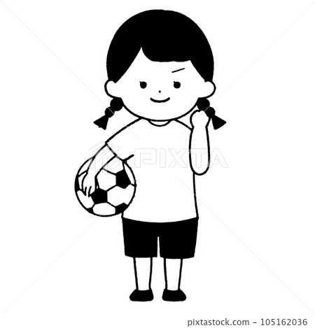 Girl holding a soccer ball Fight pose (black and white) 105162036