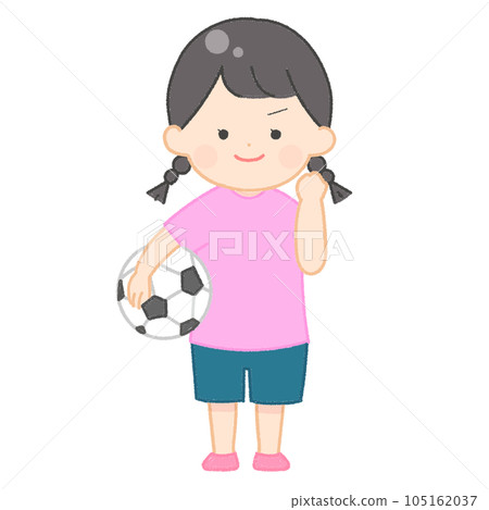 Girl holding a soccer ball Fight pose 105162037