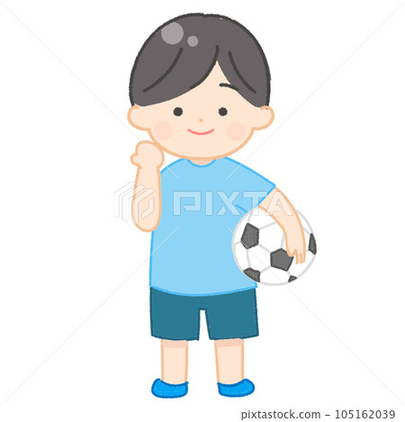 A boy with a soccer ball fight pose 105162039