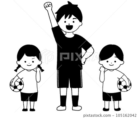 Soccer classroom teacher and child (black and white) 105162042