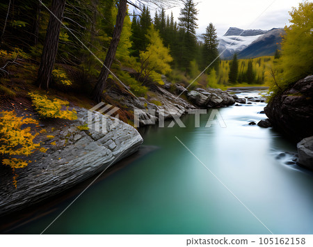 River spring papercut duotone color palette style. 105162158