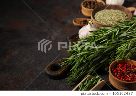 Seasoning and spices, rosemary, concept of seasoning Seasoning and spices, rosemary, concept of seasoning 105162487
