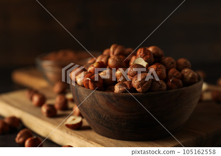 Healthy food and healthy nutrition concept, nuts - hazelnut 105162558