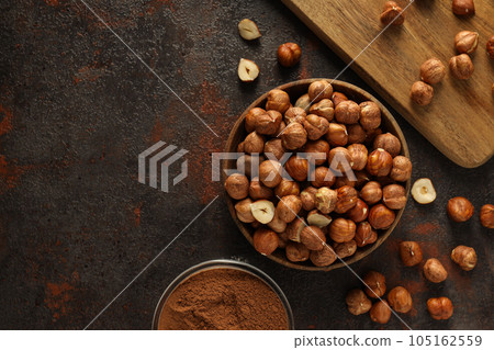 Healthy food and healthy nutrition concept, nuts - hazelnut 105162559