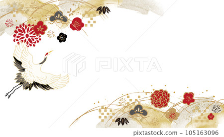 美麗的日本圖案插圖與起重機 105163096