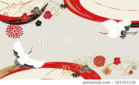 美麗的日本圖案插圖與起重機 105163116