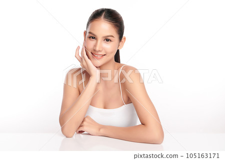 Beautiful young asian woman with clean fresh skin on white background, Face care, Facial treatment, Cosmetology, beauty and spa, Asian women portrait. 105163171