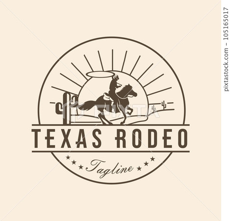 Cowboy horse silhouette rodeo texas Vintage Retro Western Country Stamp Emblem Logo design template Cowboy horse silhouette rodeo texas Vintage Retro Western Country Stamp Emblem Logo design template 105165017