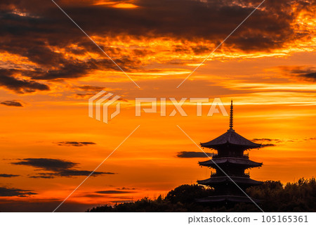 夏天的二國分寺的五層寶塔和日落 夏天的二國分寺的五層寶塔和日落 105165361
