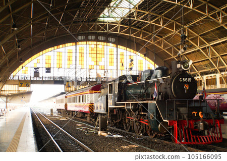 Scenery of a steam locomotive exhibited at Bangkok Station (Hua Lamphong Station), the gateway to Bangkok, Thailand Scenery of a steam locomotive exhibited at Bangkok Station (Hua Lamphong Station), the gateway to Bangkok, Thailand 105166095
