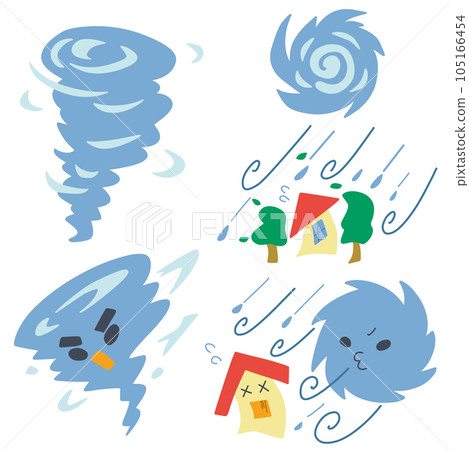 帶有颱風圖像的簡單變形彩色插圖集 105166454