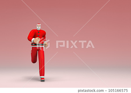 A man wearing Santa Claus costume is running. 3d rendering of cartoon character in acting. 105166575