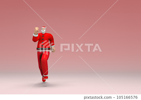 A man wearing Santa Claus costume is running. 3d rendering of cartoon character in acting. 105166576