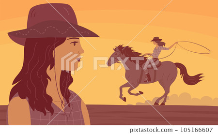 Cowboy man in a hat rides a horse 105166607