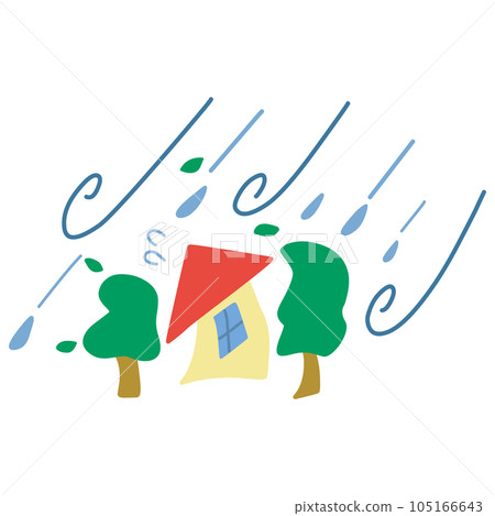 被颱風的雨和強風吹走的房屋和樹木的簡單插圖 105166643