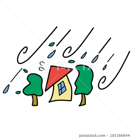 被颱風的雨和強風吹走的房屋和樹木的簡單插圖 105166644