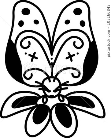 Butterfly doodle2. A cute butterfly sits on a flower. Cartoon white and black vector illustration. Butterfly doodle2. A cute butterfly sits on a flower. Cartoon white and black vector illustration. 105166845