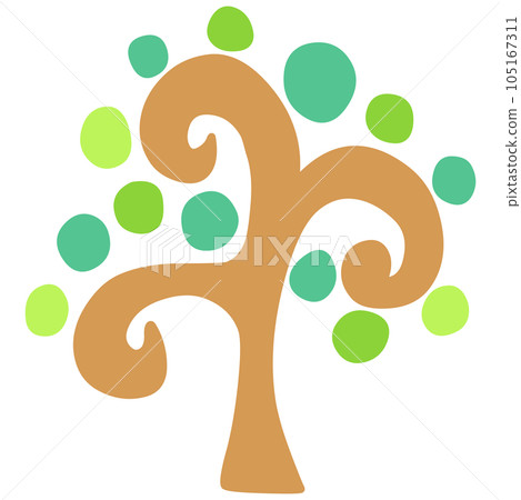 Illustration of a simple deformed round green leaf tree Illustration of a simple deformed round green leaf tree 105167311