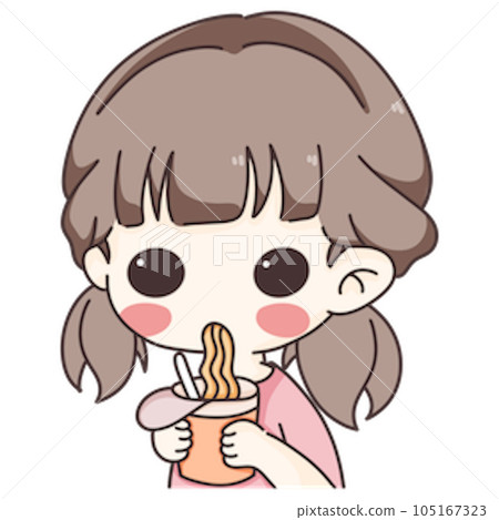 Cartoon cute girl eat 105167323