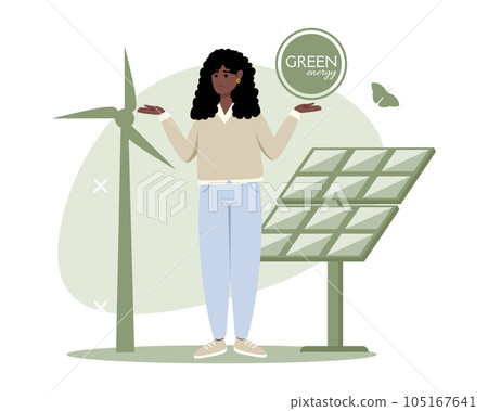 Green energy illustration set. Characters reduce energy consumption at home. Power save concept. Household energy and resources, meter installation Green energy illustration set. Characters reduce energy consumption at home. Power save concept. Household energy and resources, meter installation 105167641