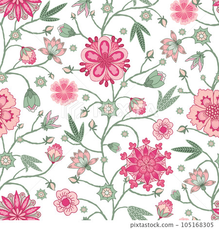 Fantasy flowers seamless pattern. Indian floral style. Chintz fabric, retro, vintage. Fantasy flowers seamless pattern. Indian floral style. Chintz fabric, retro, vintage. 105168305